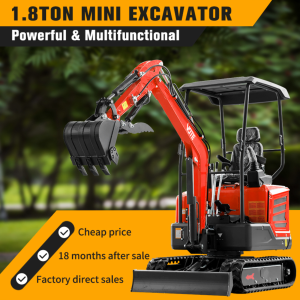 1800kg Hydraulic Mini Excavator 1ton 2 Ton 3t Small Digger 1.8ton Excavator Competitive Price Factory Customization Sale