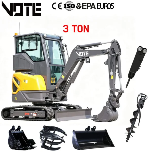 CE 3 Ton Excavator Multifunction Hydraulic Digger Euro 5 Emission Standard