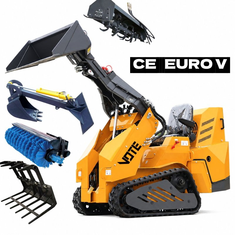 CE/Euro 5 Mini Skid Steer Loader with Tracked Cabin, Equipped with Multifunctional Attachments, Suitable for Farms, Orchards, and Indoor Construction Sites