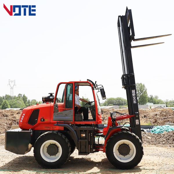 Cheap Price 3 Ton Rough Terrain Forklift Hydraulic Transmission Diesel Whee Forklift with 4500mm 3-Mast off-Road Forklift 5 Ton
