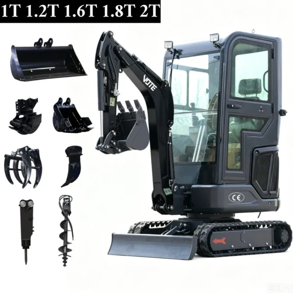China Cheap Mini Excavator 1 Ton 2 Ton Diesel Hydraulic Excavator with Air Conditioning System and Quick-Change Attachments for Agricultural Use