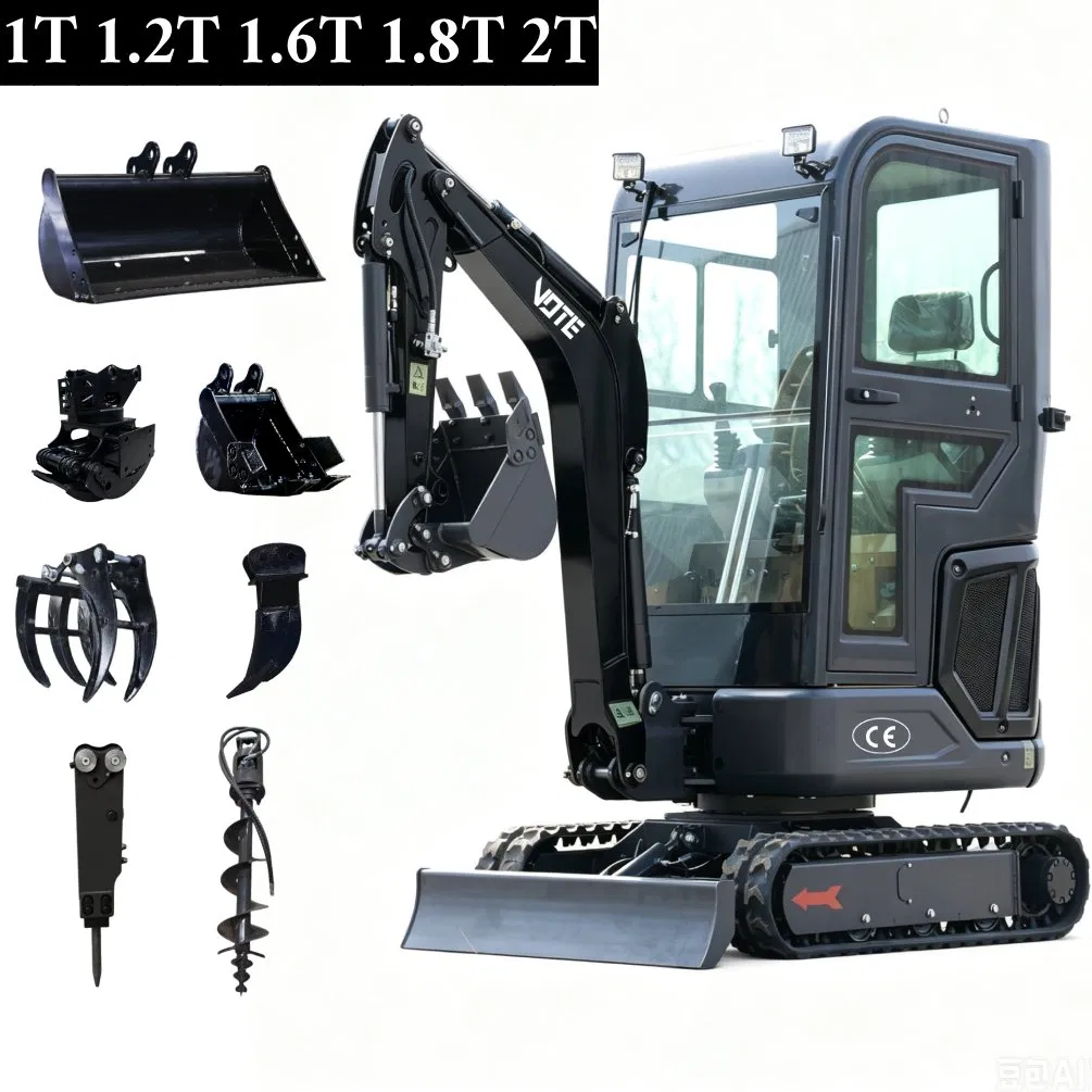 China Cheap Mini Excavator 1 Ton 2 Ton Diesel Hydraulic Excavator with Air Conditioning System and Quick-Change Attachments for Agricultural Use