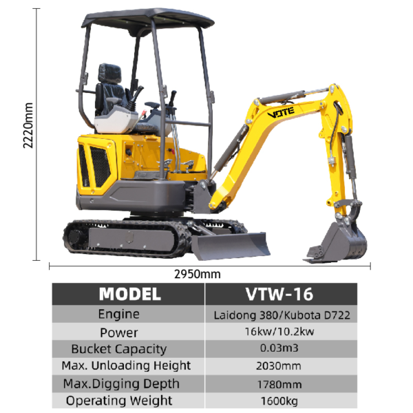 Free Shipping Engine Excavator Machine Mini Crawler Digger Miniescavatore Farm Multifunctional Mini Excavator 1.6 Ton
