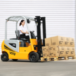 Material Handling 4 Wheel 1.5tons Rough Terrain Electric Battery 36V Forklift with Cab Drive-on Batteries Forklift