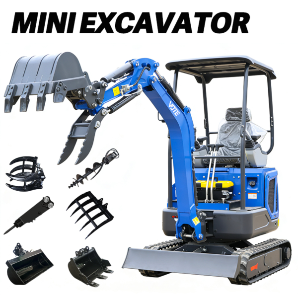Mini Excavators 1 Ton Excavator Small Digger with Easy Operation for Farm & Orchard CE/EPA/Euro 5 Customized