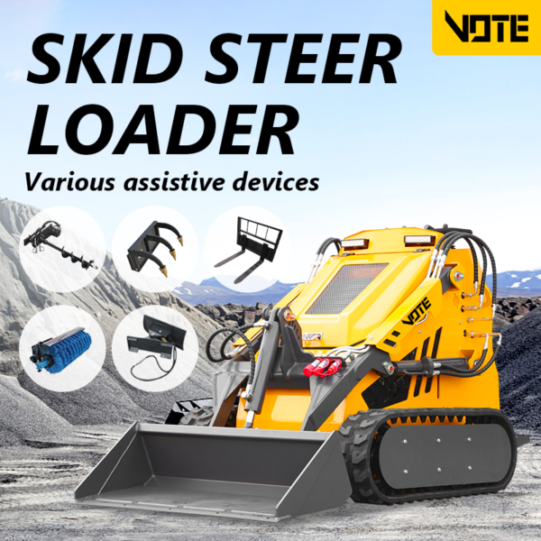 Mini Skid Steer Loader with 4 in 1 Bucket Walk Behind Crawler Mini Skid Steer Loader