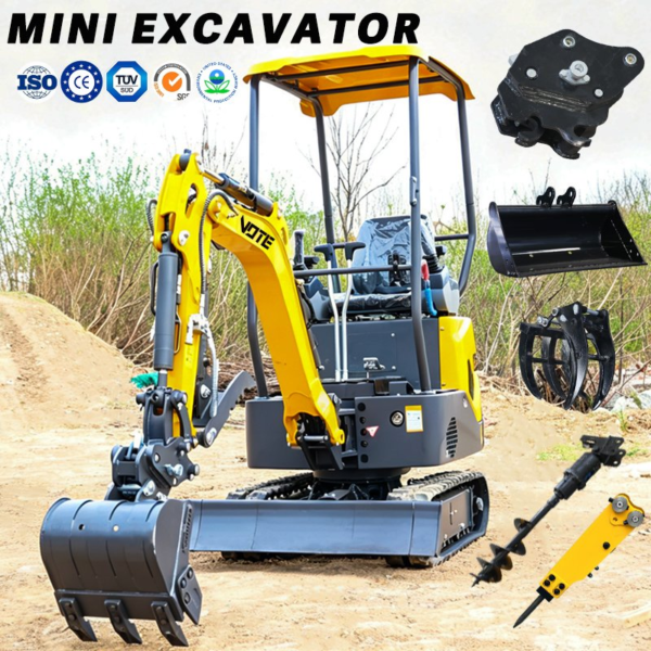Vote Mini Excavator 1.2t Small Digger 2 Ton Hydraulically Rotatable CE Certification
