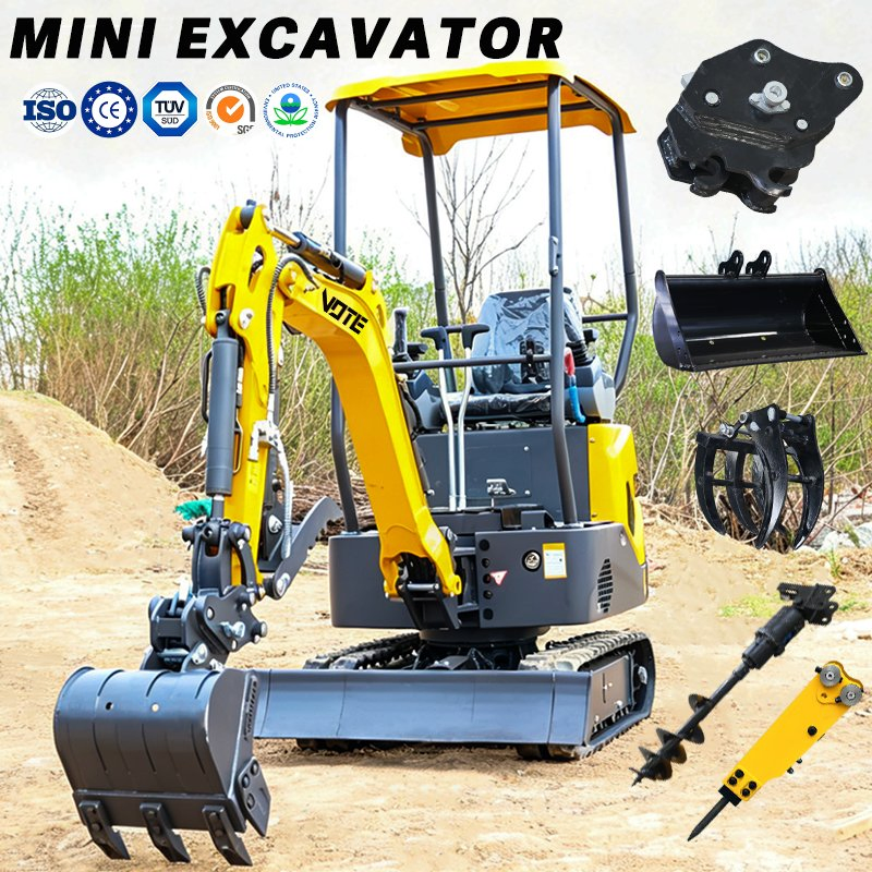 Vote Mini Excavator 1.2t Small Digger 2 Ton Hydraulically Rotatable CE Certification